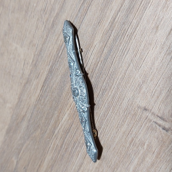 Vintage Antique Art Deco Rhinestone Embellished Intricate Bar Pin Brooch C Clasp - Picture 3 of 6